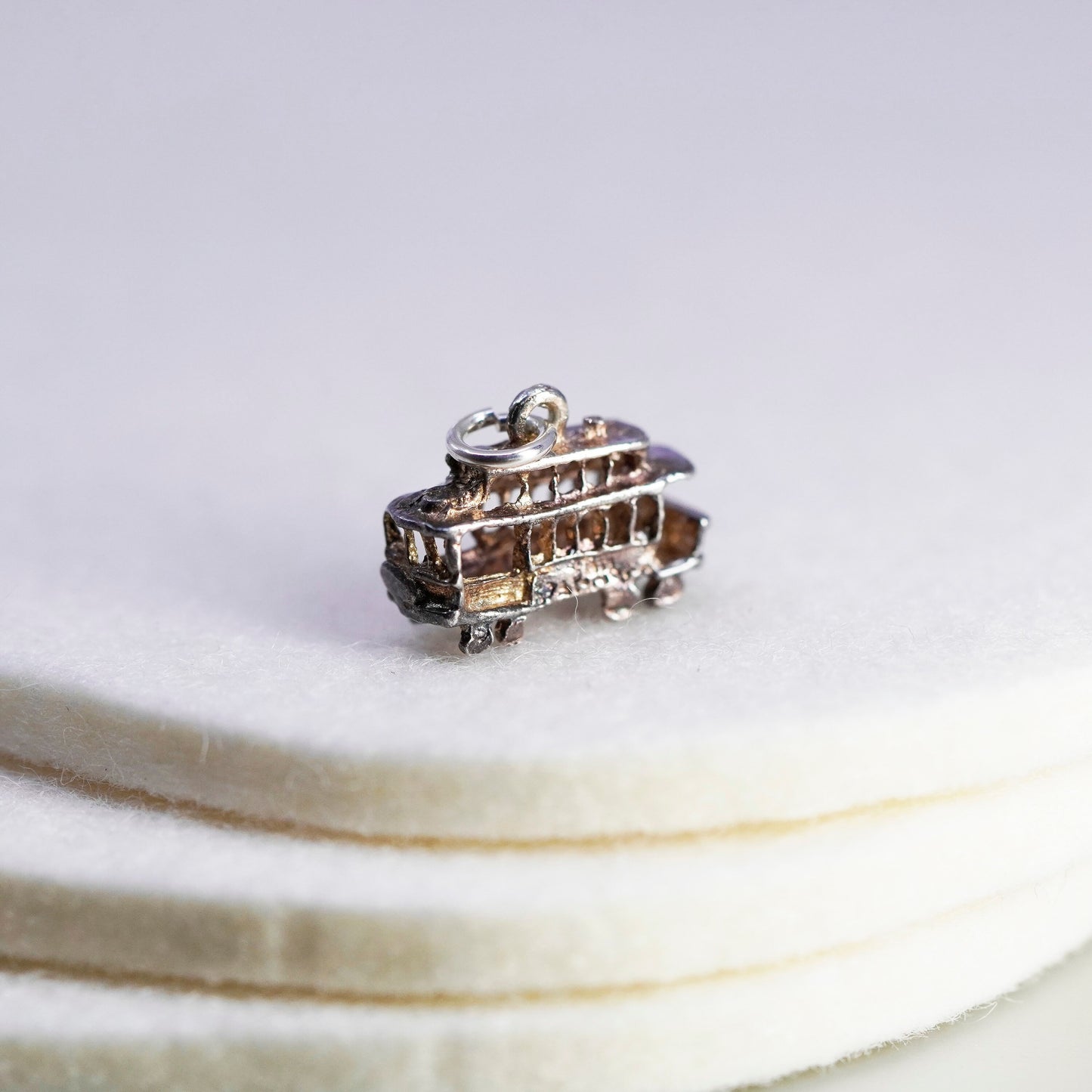 Antique Sterling silver handmade 925 cable transport bus charm pendant