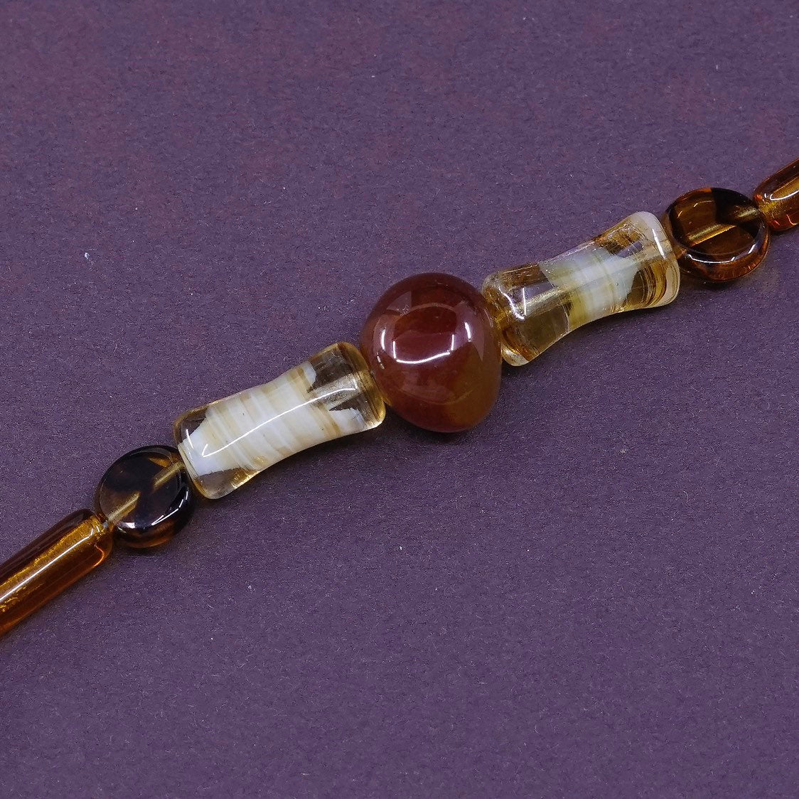 6.75", vtg Sterling silver handmade bracelet, 925 clasp w/ Amber agate