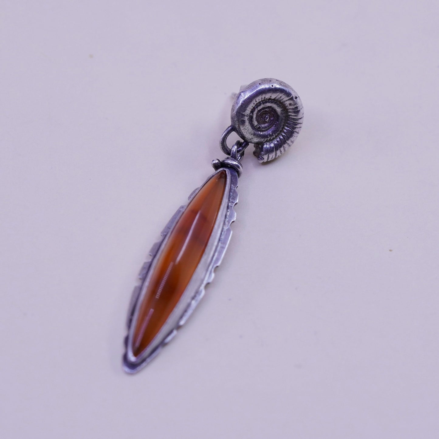 Vintage sterling 925 silver handmade shell earrings with Marquise honey Amber