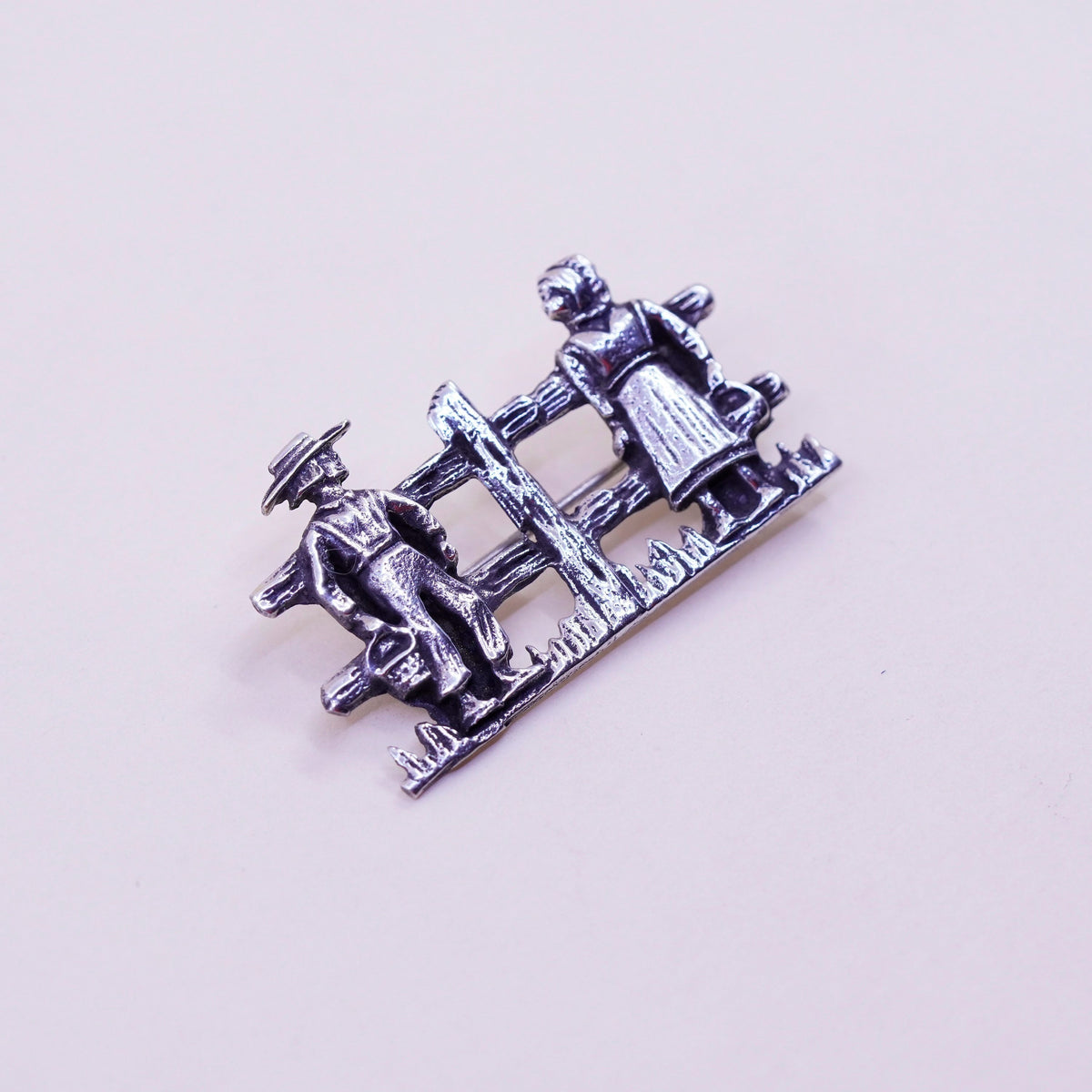 Vintage Sterling silver handmade brooch, 925 farmer pin