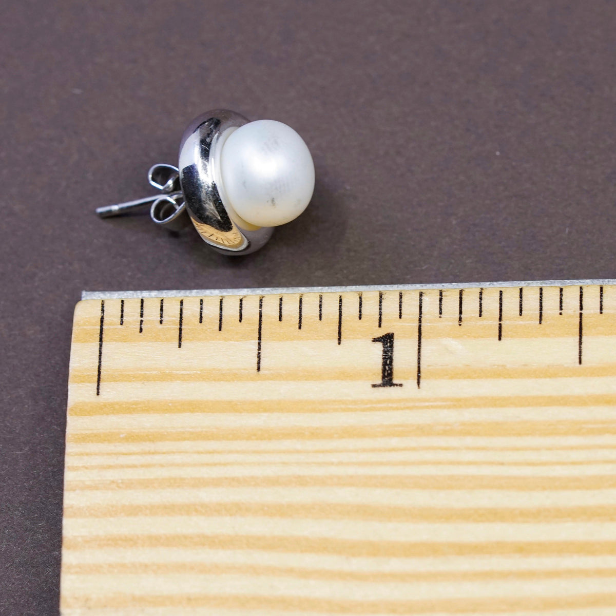 Vintage Sterling silver handmade earrings, 925 silver studs with pearl