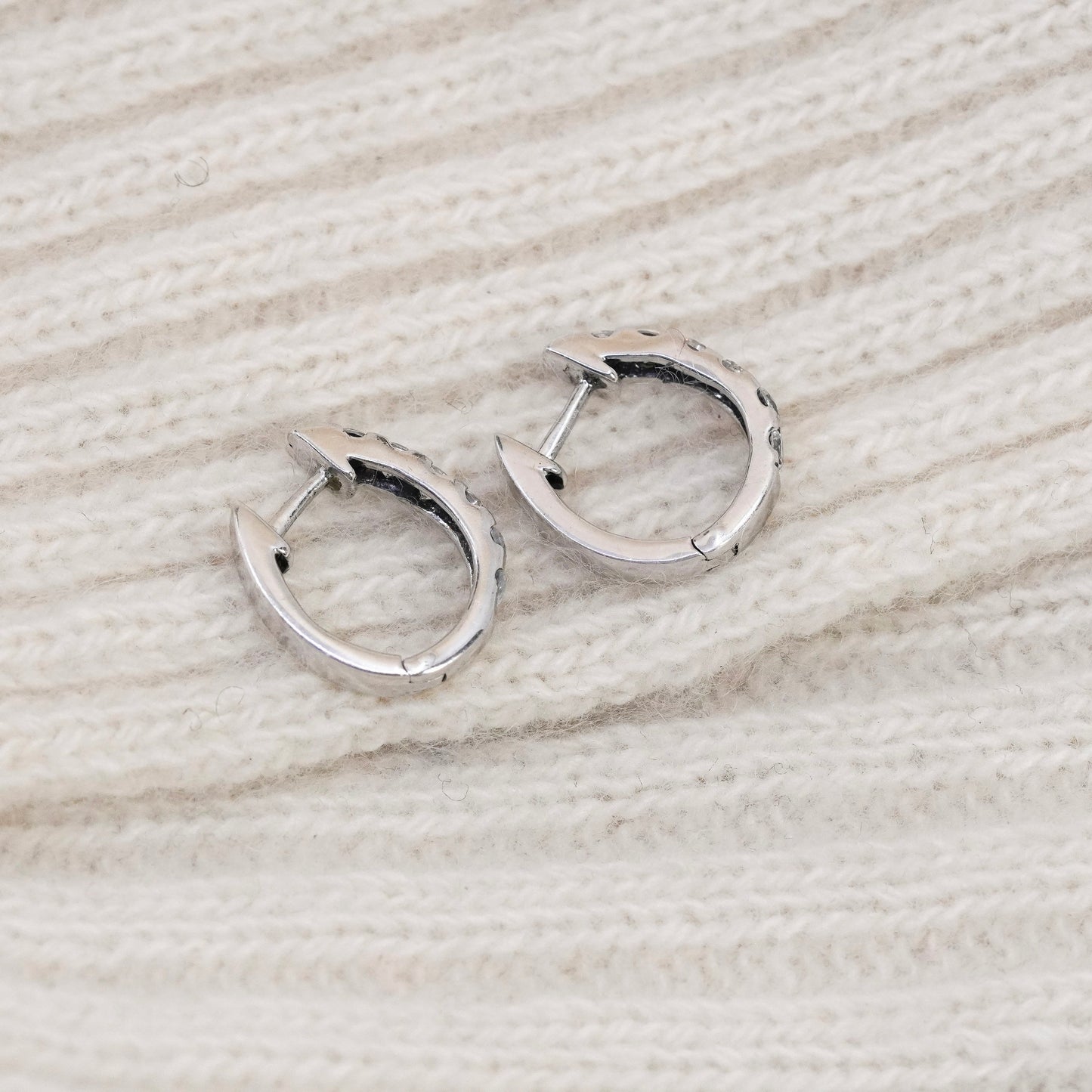 0.5”, Vintage sterling silver earrings, 925 hoops, huggie, with cz