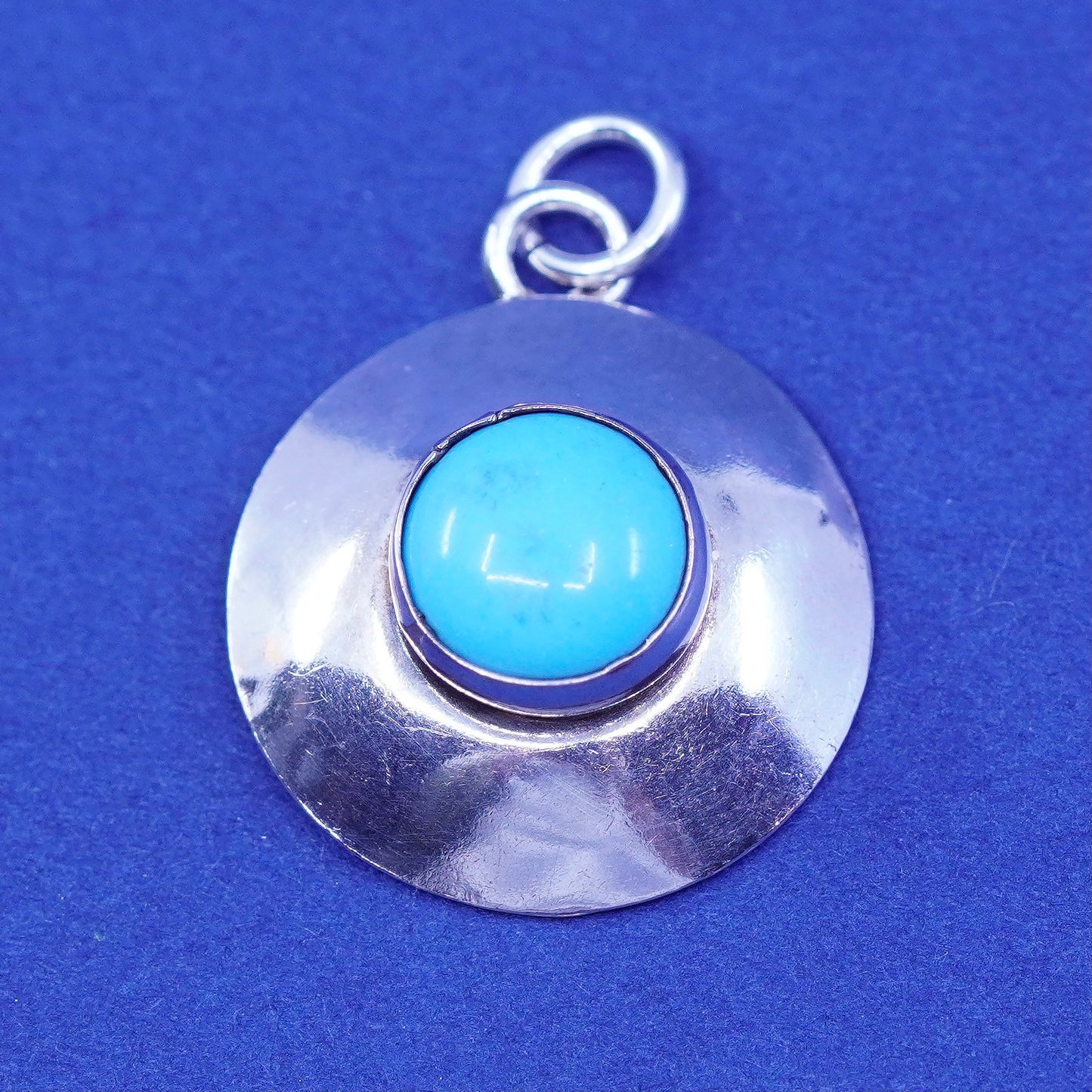 sterling Silver Handmade Pendant, Native American 925 circle charm turquoise