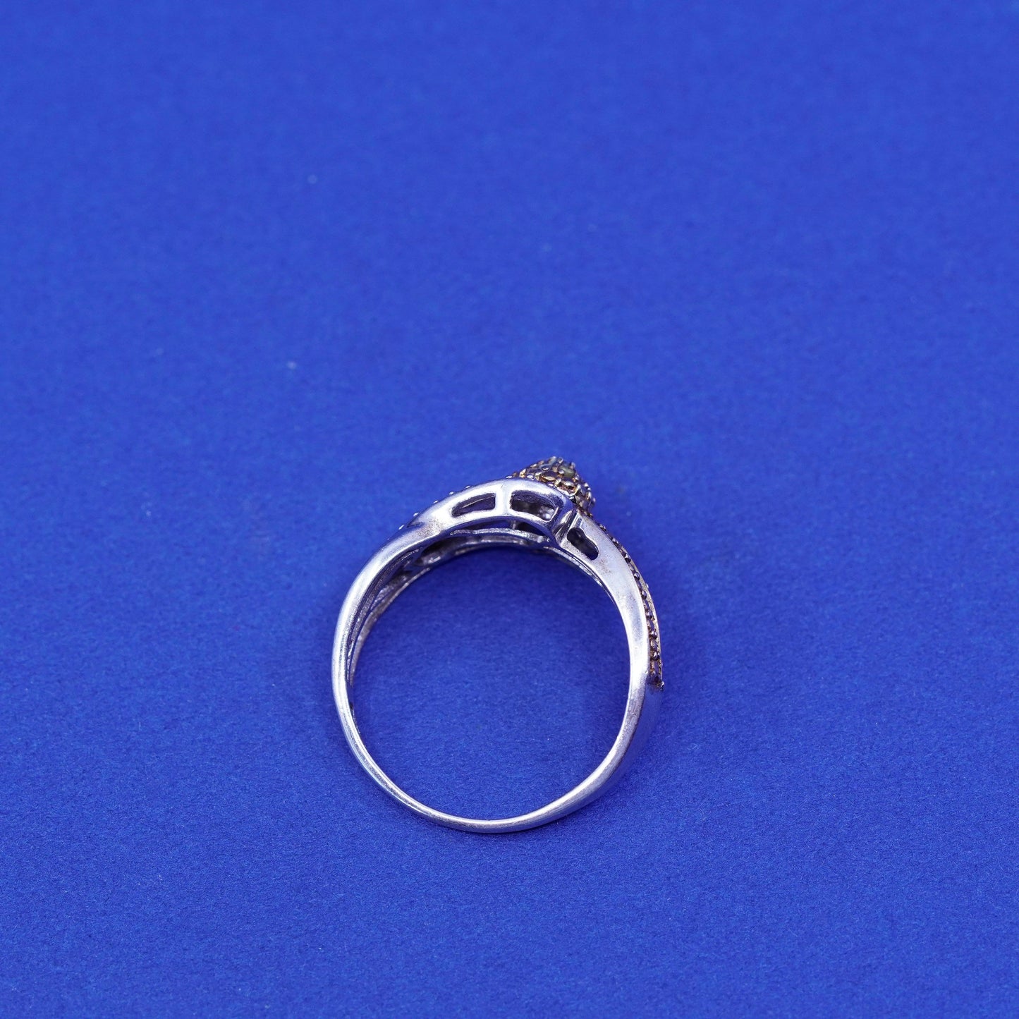 Size 8.25, vintage two tone rose gold accent, Sterling 925 silver ring diamond