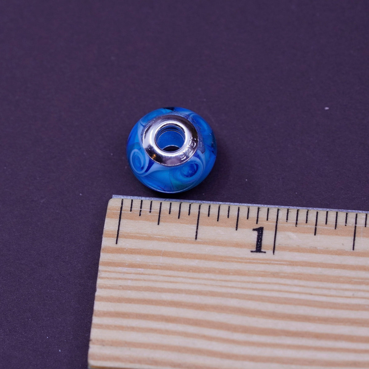 Vintage handmade blue Murano glass bead Sterling 925 silver charm
