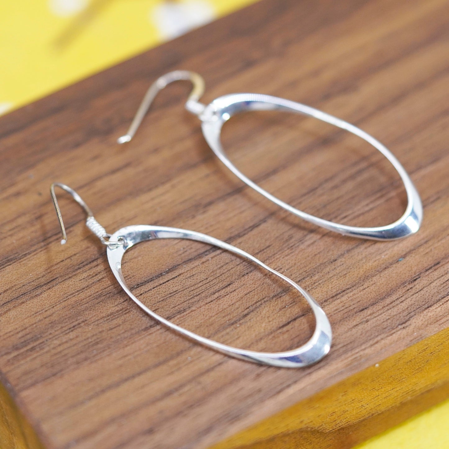 Vintage Sterling silver handmade earrings, 925 oval circles dangle