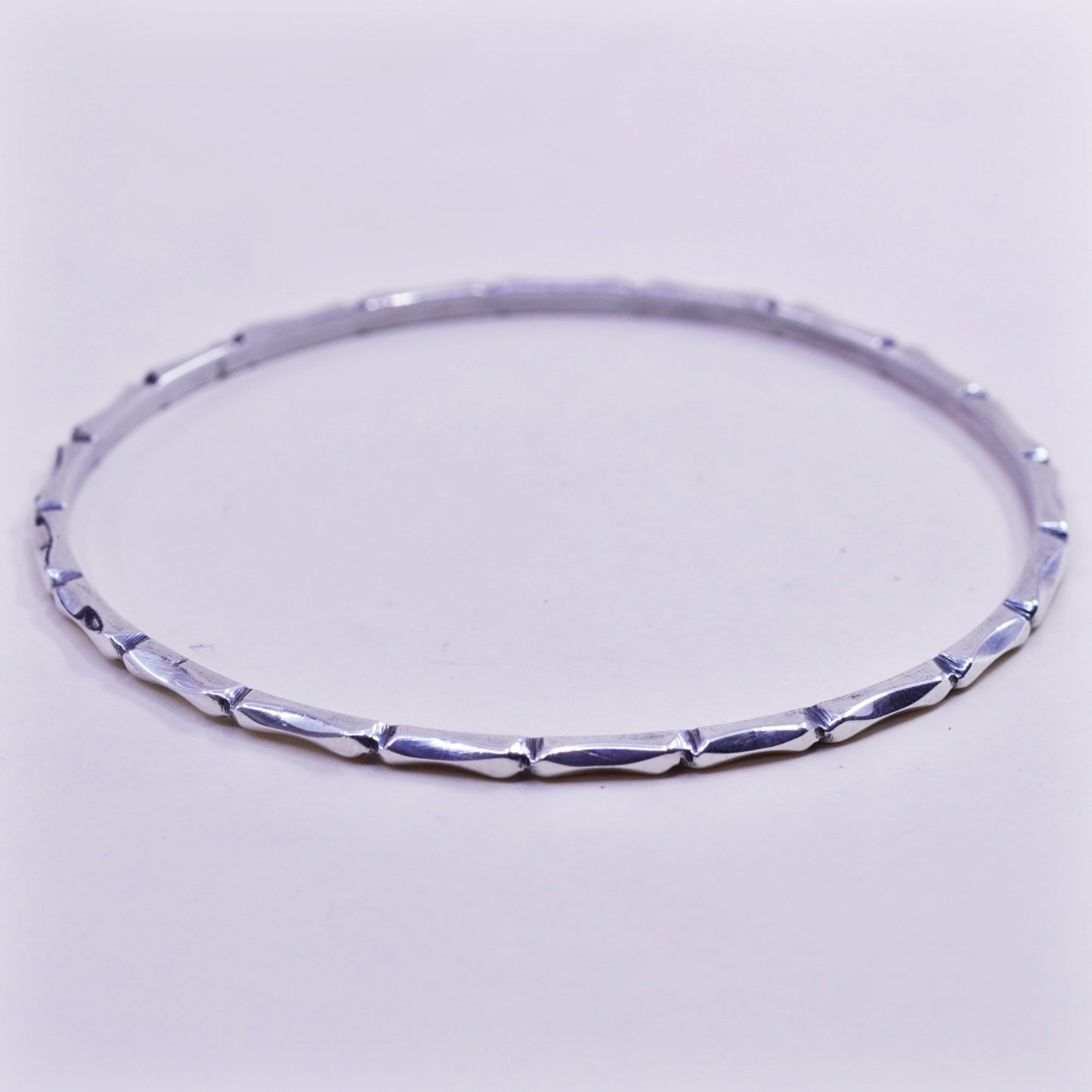 8”, Mexico sterling silver handmade 925 bracelet, bamboo knot textured bangle