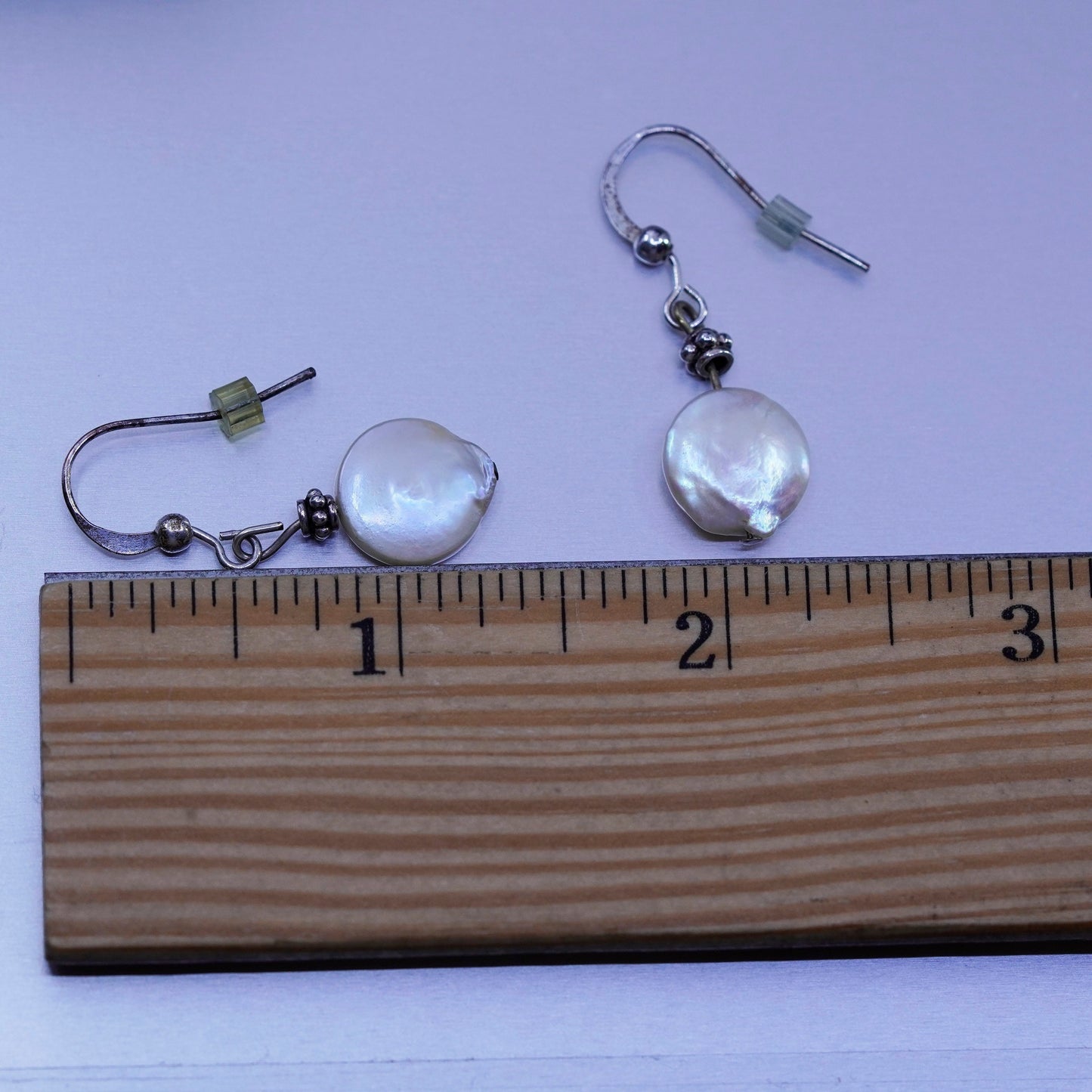 Vintage Sterling 925 silver handmade earrings with coin pearl