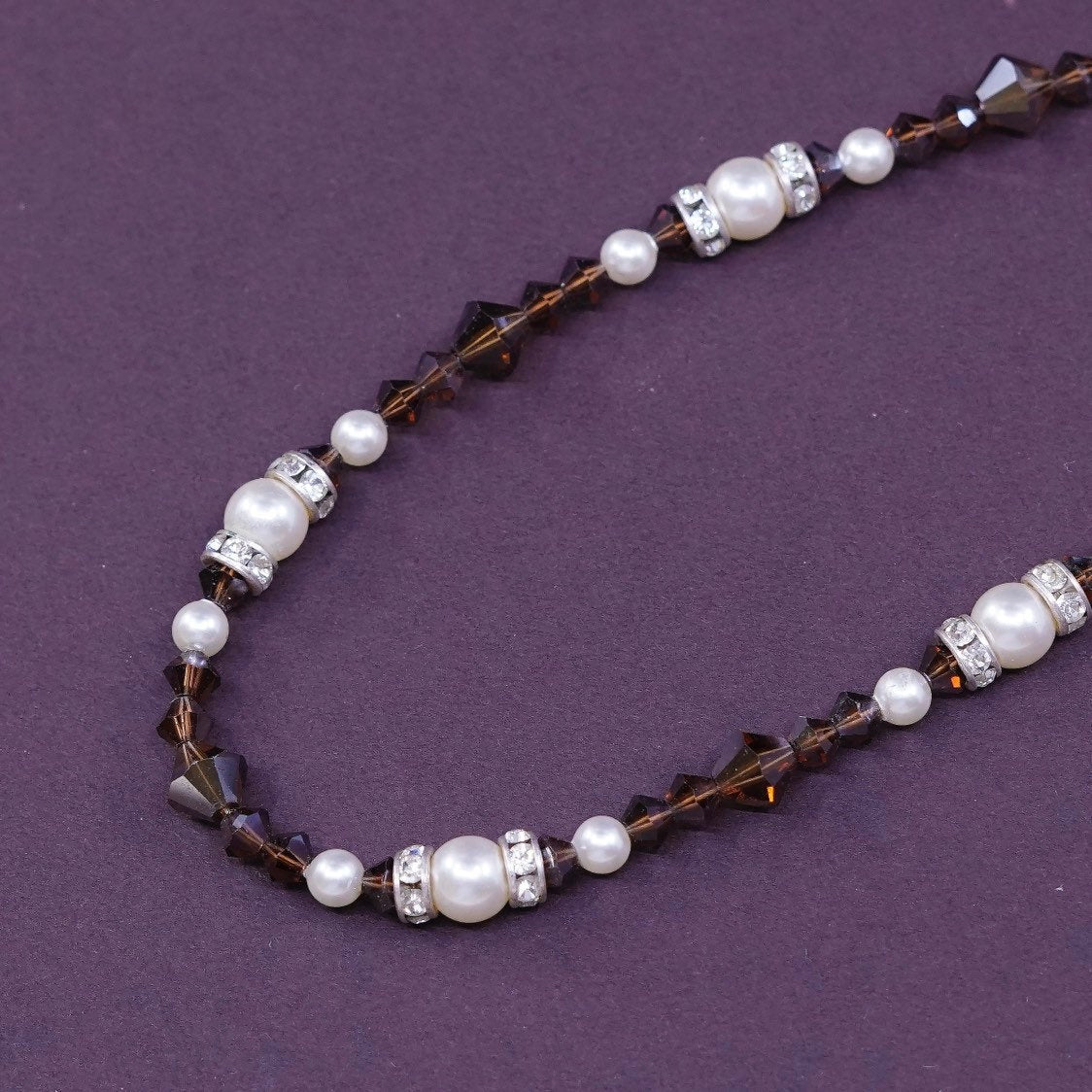 16", Sterling silver handmade necklace, 925 Heart clasp w/ pearl N garnet beads