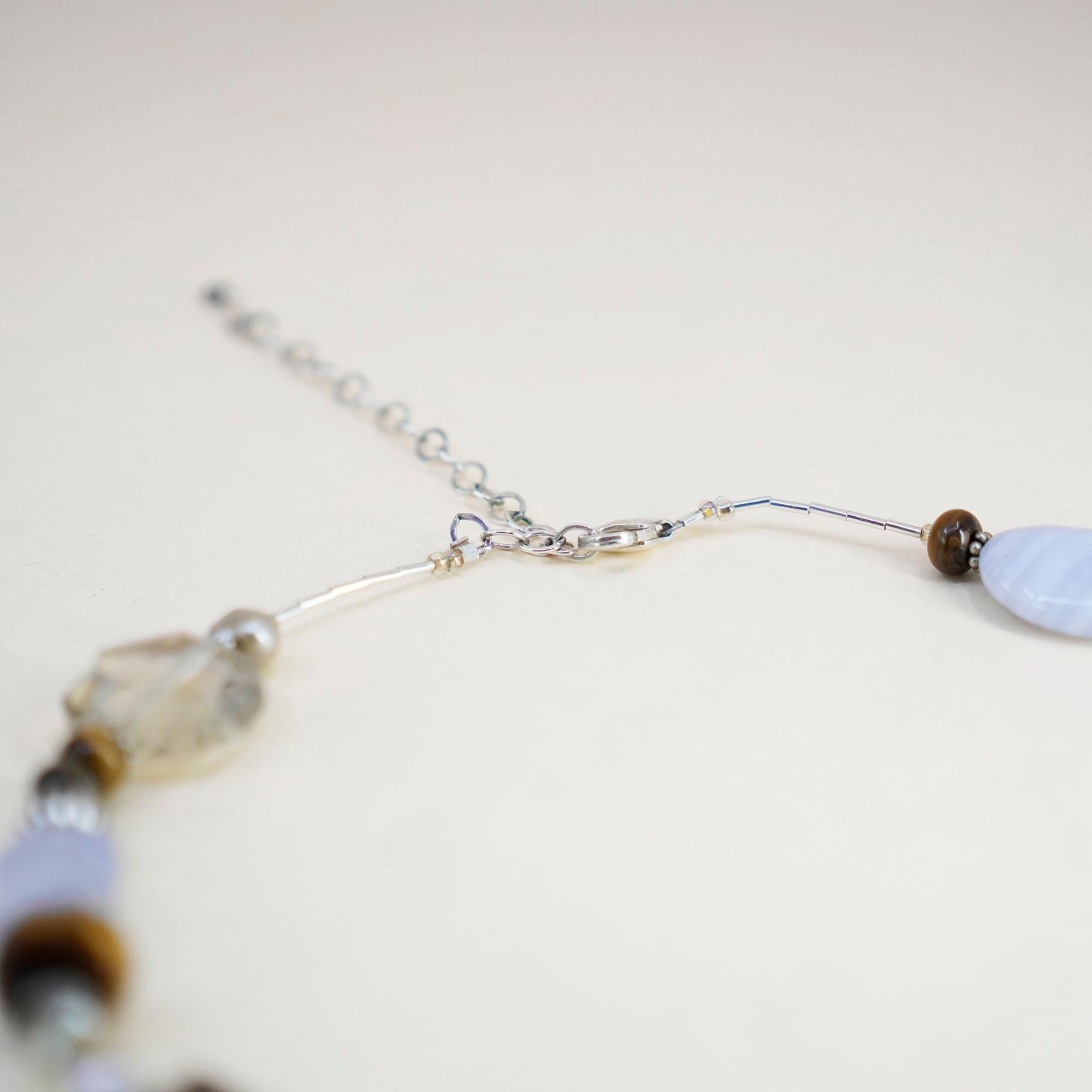 15+2.5”, handmade Checker Cut lace agate citrine golden tiger eye pendant