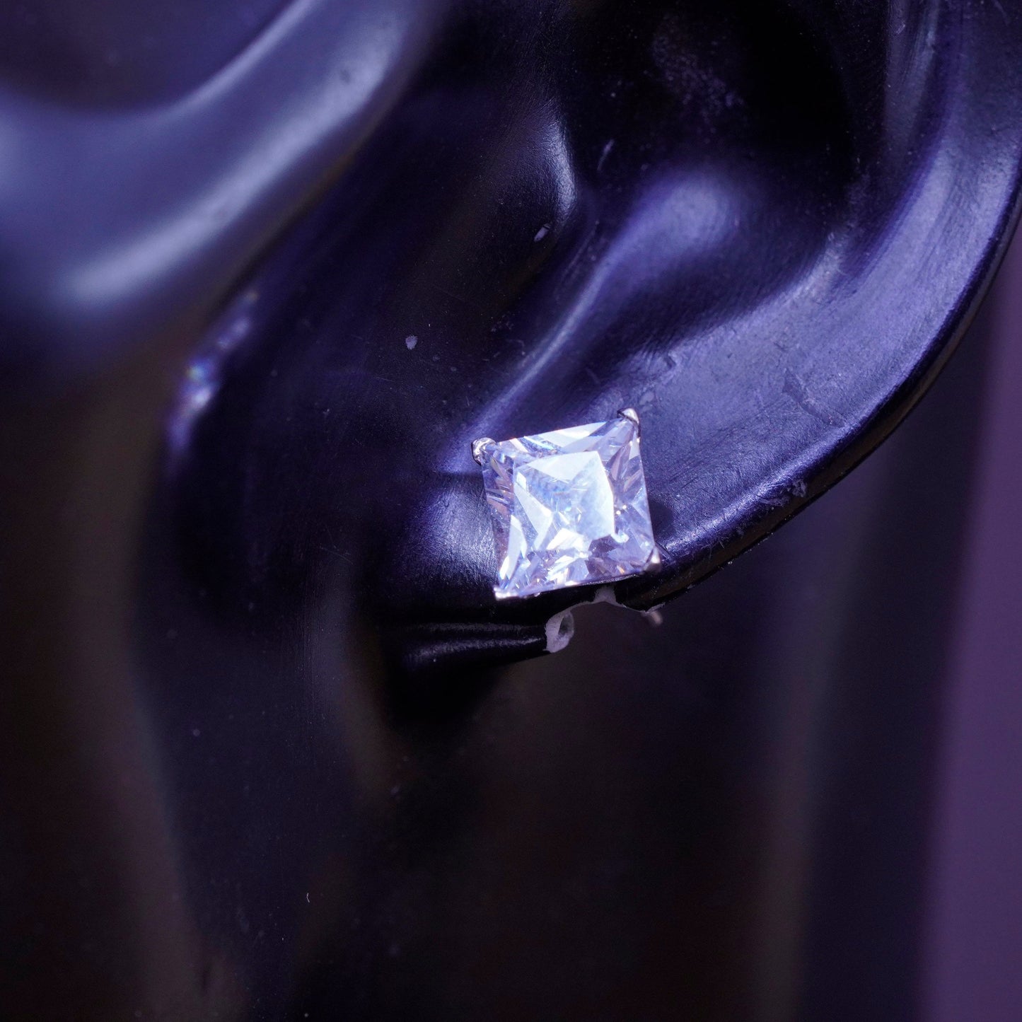 vintage Sterling silver studs, square Swarovski earrings