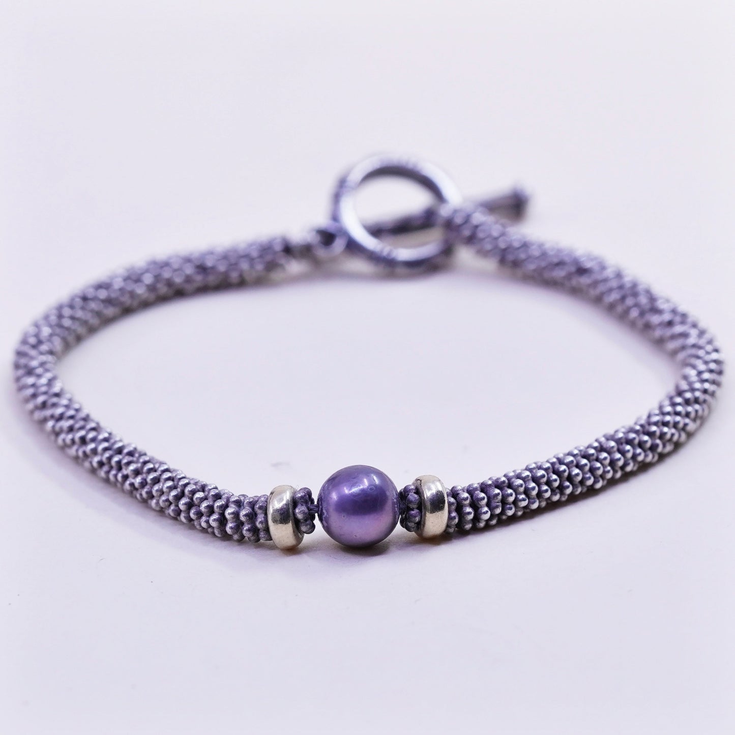 7”, Vintage handmade bracelet, 14K beads with 925 silver beads pearl