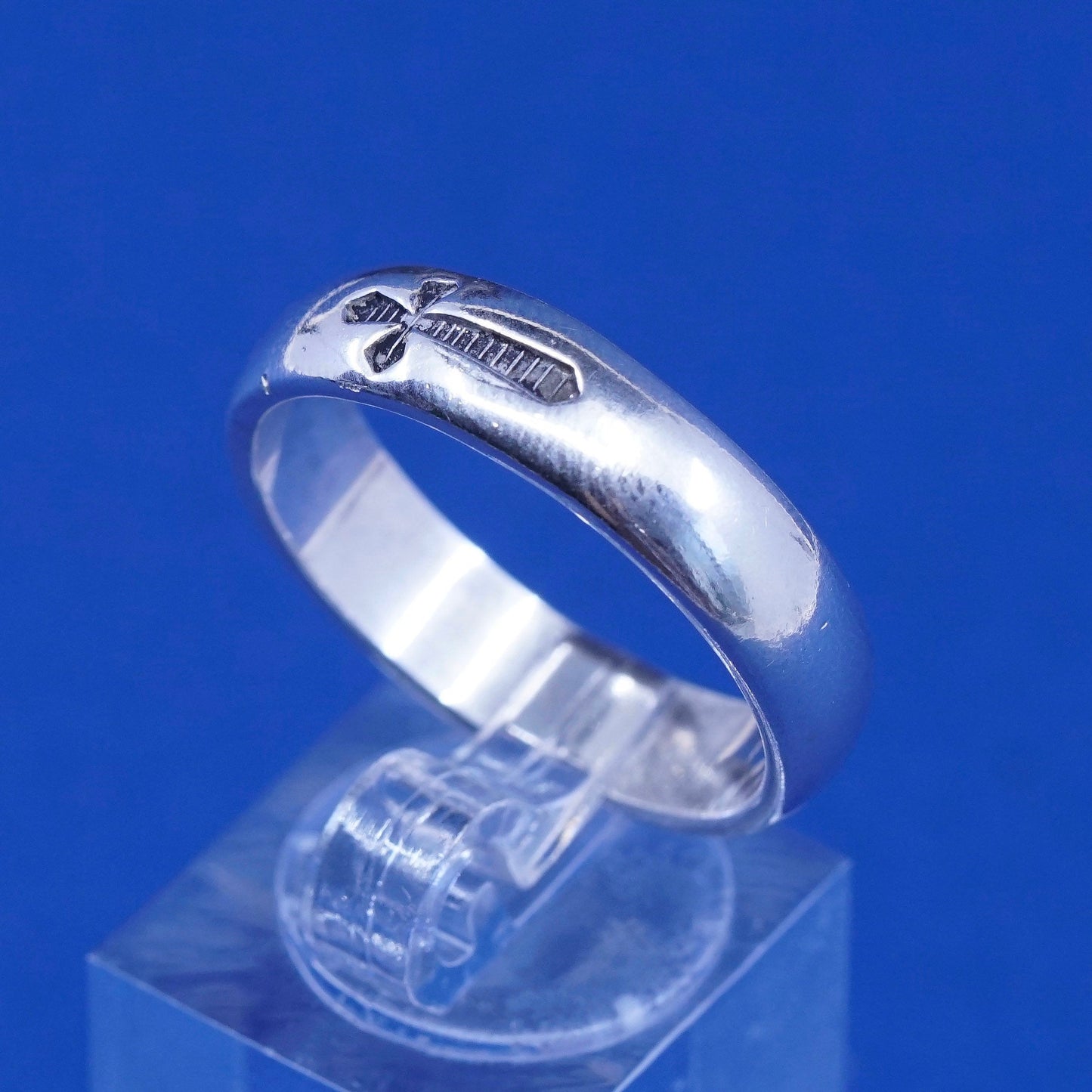 Size 12, vintage BSD Sterling silver handmade ring, 925 band with cross
