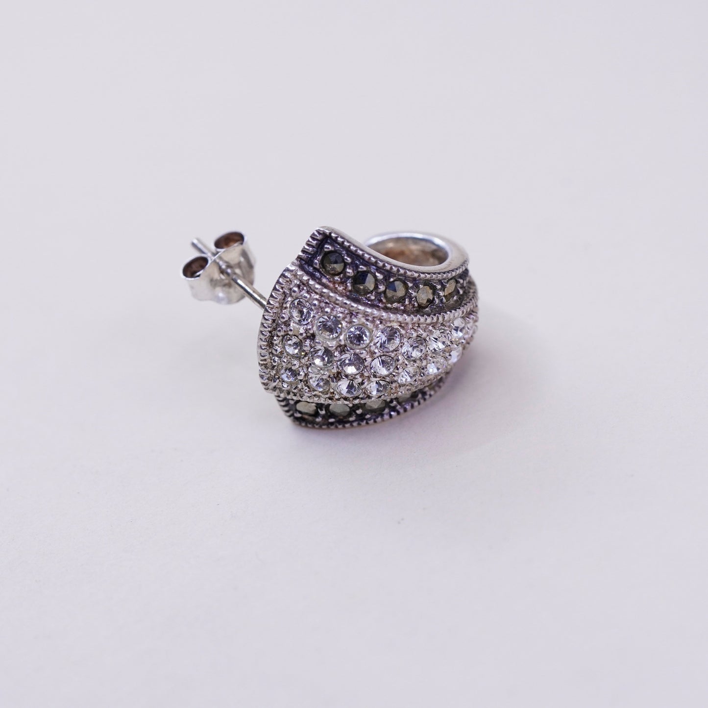 Judith Jack Sterling 925 silver Huggie hoops earrings with Marcasite and Cz