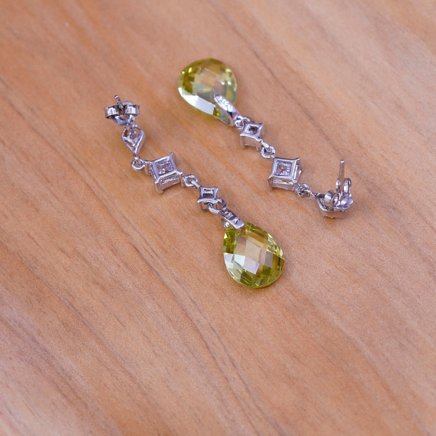 Vintage Sterling 925 silver handmade earrings with teardrop citrine and Cz