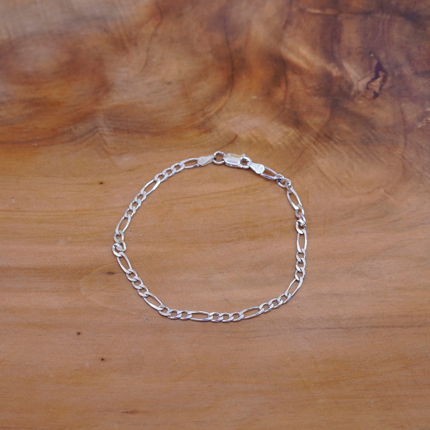 7”, 4mm, vintage Sterling silver handmade bracelet, 925 figaro link chain
