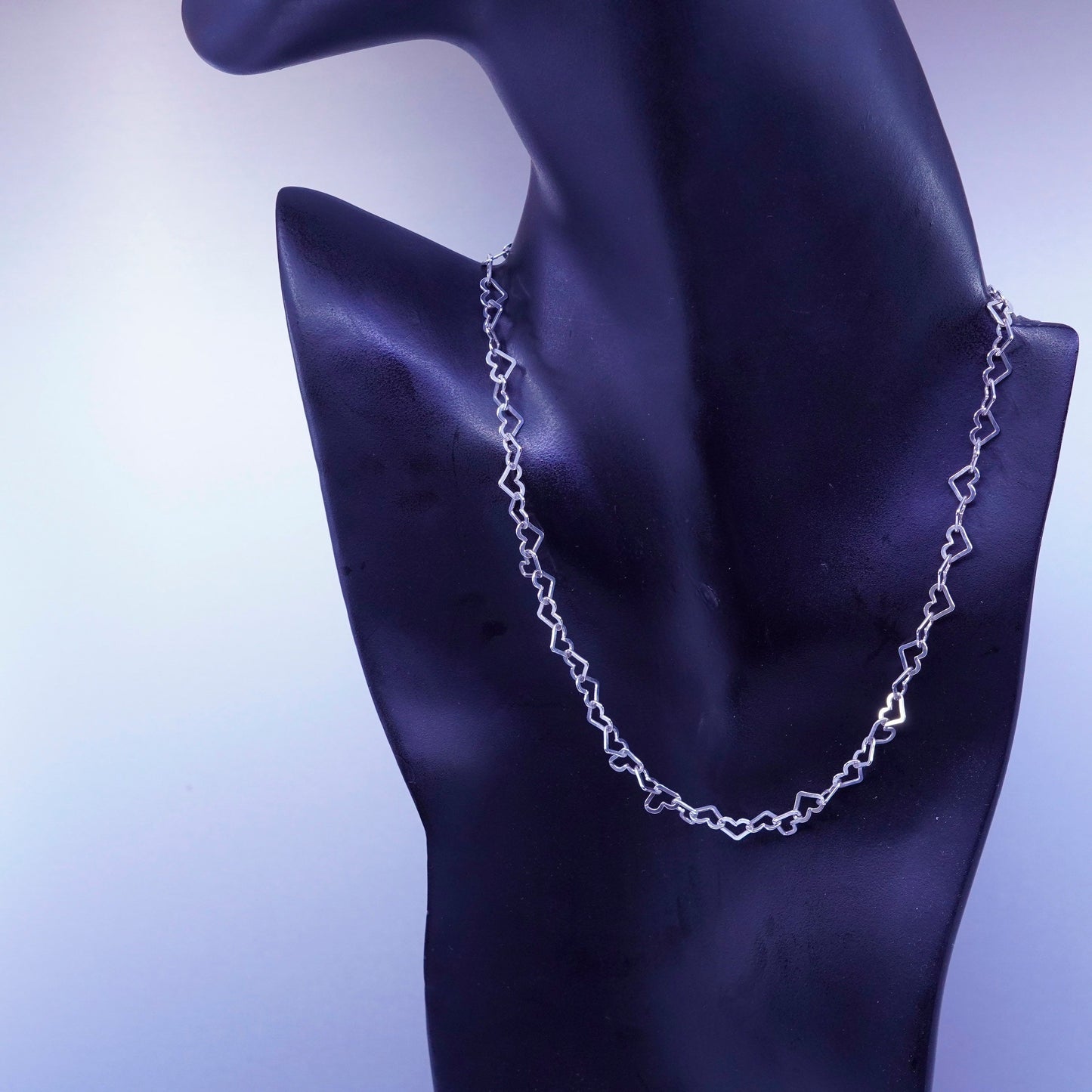 17”, vintage Milor Italy Sterling 925 silver handmade heart necklace