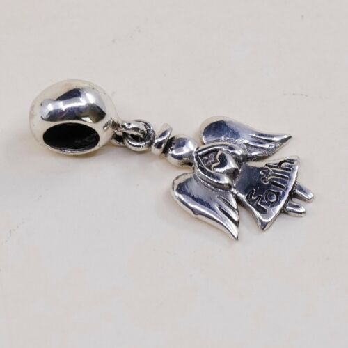 Vintage Sterling 925 Silver Handmade Angel With Wings And Embossed “faith”