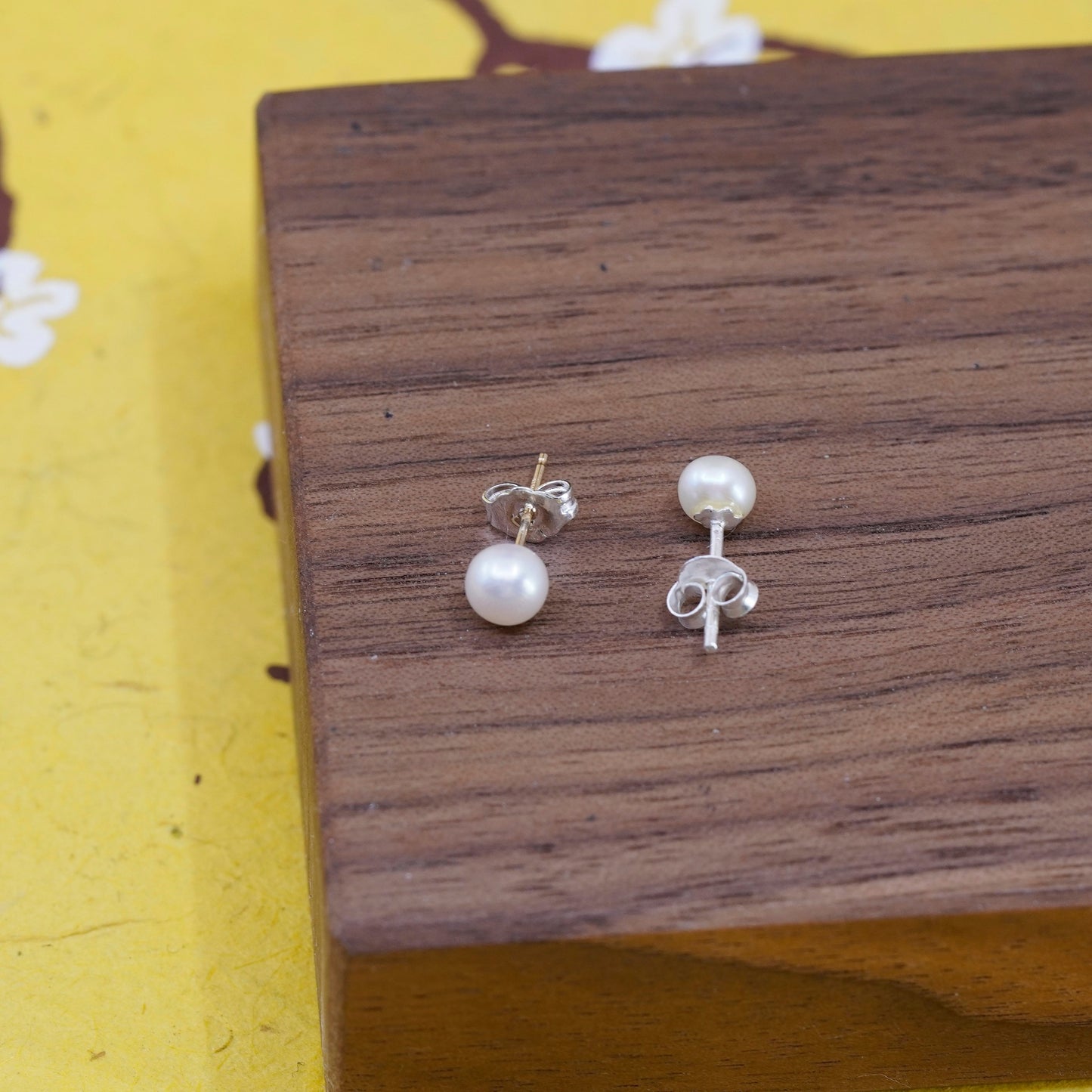 Vintage Sterling 925 silver handmade earrings with 4mm freshwater pearl studs
