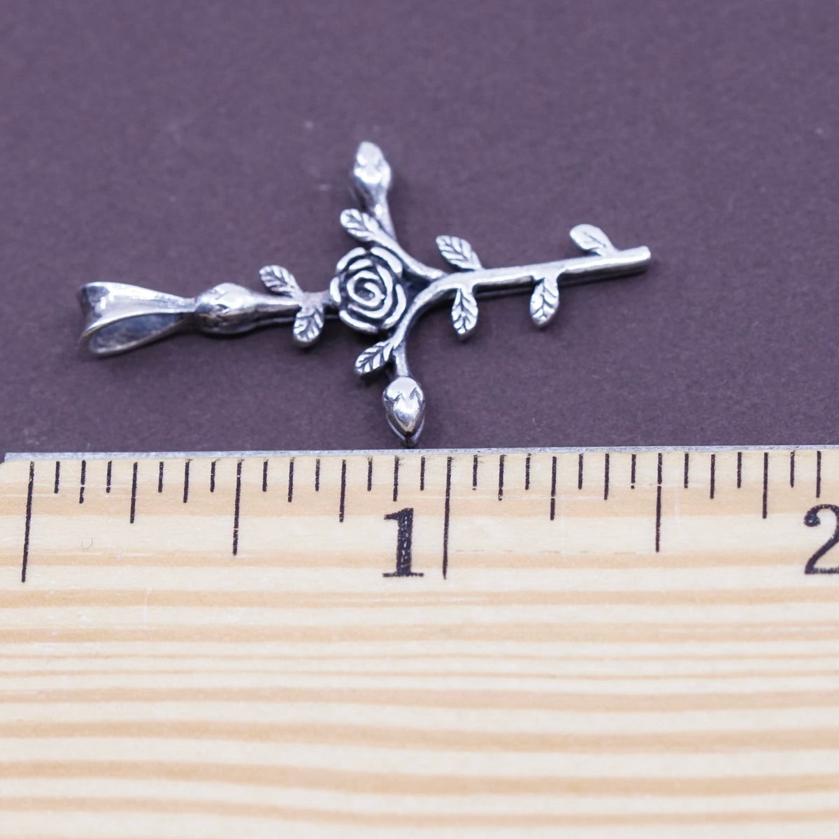 Vintage Sterling silver handmade pendant, 925 cross with flower