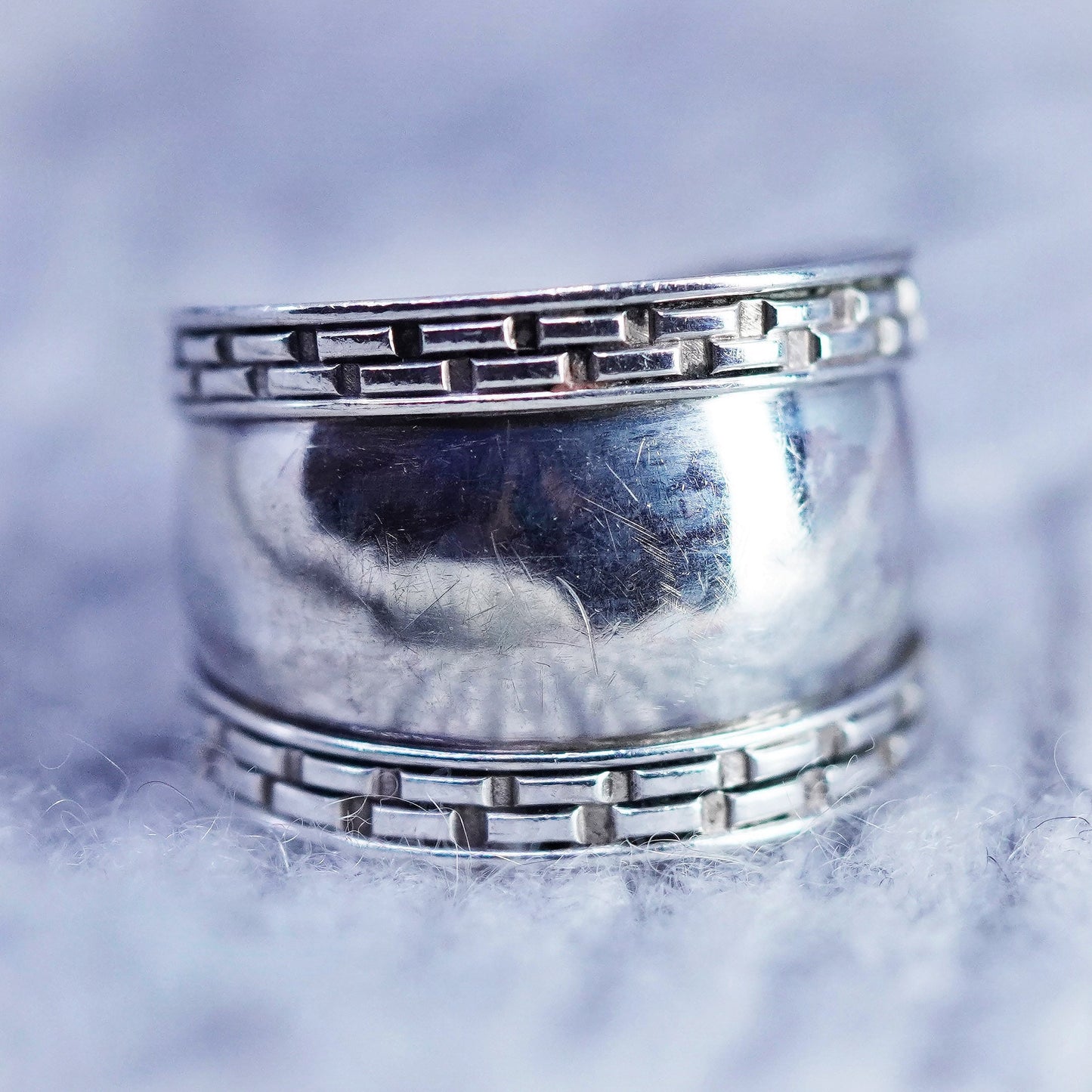 Size 7.5, vintage Sterling 925 silver handmade ring, Greek key band
