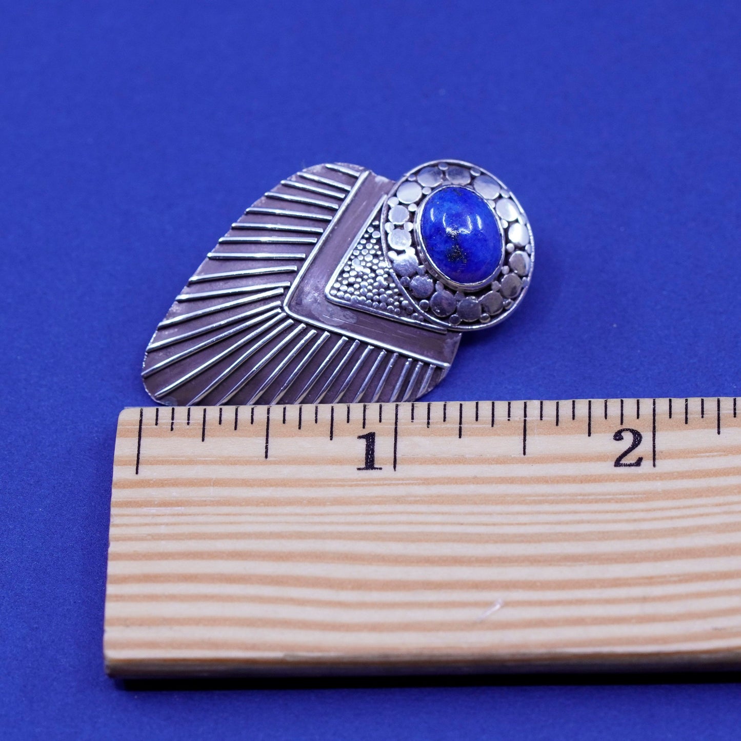 Vintage sterling silver handmade earrings, 925 teardrop studs with lapis lazuli