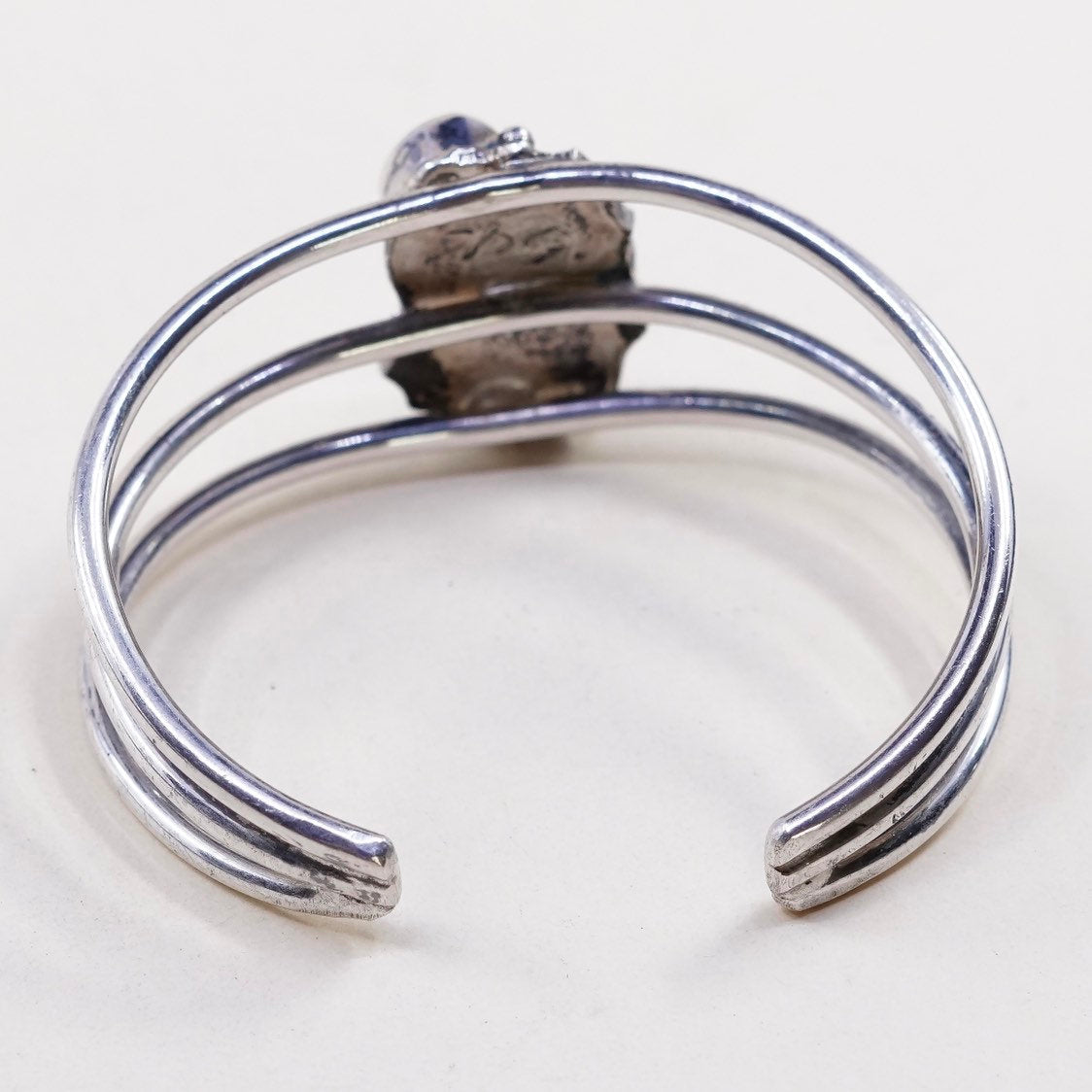 6", VTG Handmade Sterling 925 silver cuff w/ Blue Green Turquoise N leaf