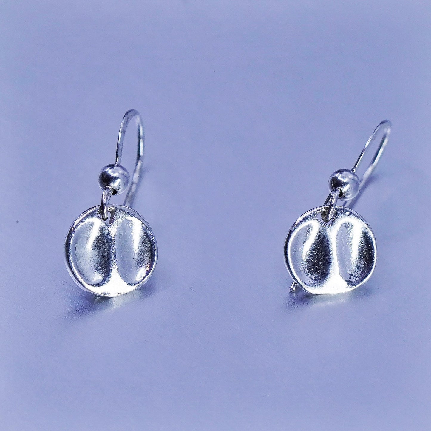 vintage Sterling silver handmade earrings, 925 hammered disc dangles