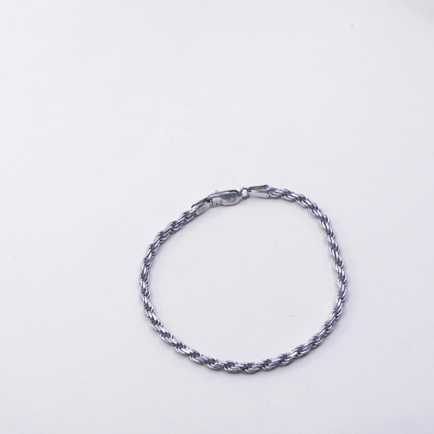 7.25”, 3mm, Vintage sterling 925 silver Italy rope chain bracelet