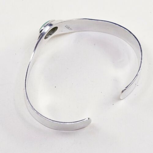 6.75”, Vtg Sterling 925 Silver Handmade Cuff, Southwestern Bracelet W/ Jade