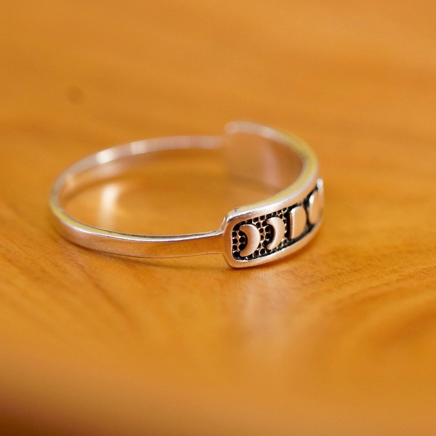 size 10, Sterling silver handmade ring, 925 stackable band with moon phases