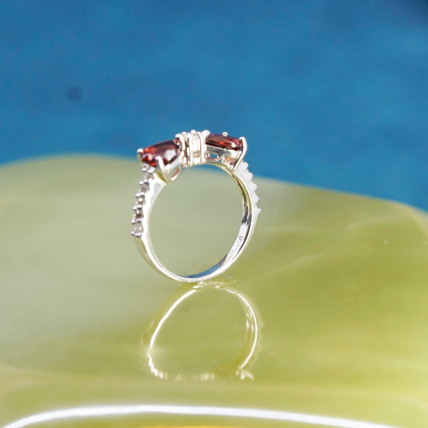 Size 6, vintage Sterling 925 silver handmade ring with heart Ruby and cz