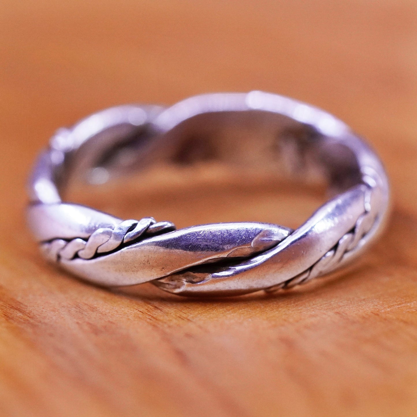 Size 4.5, vintage Sterling silver handmade ring, 925 cable band ring