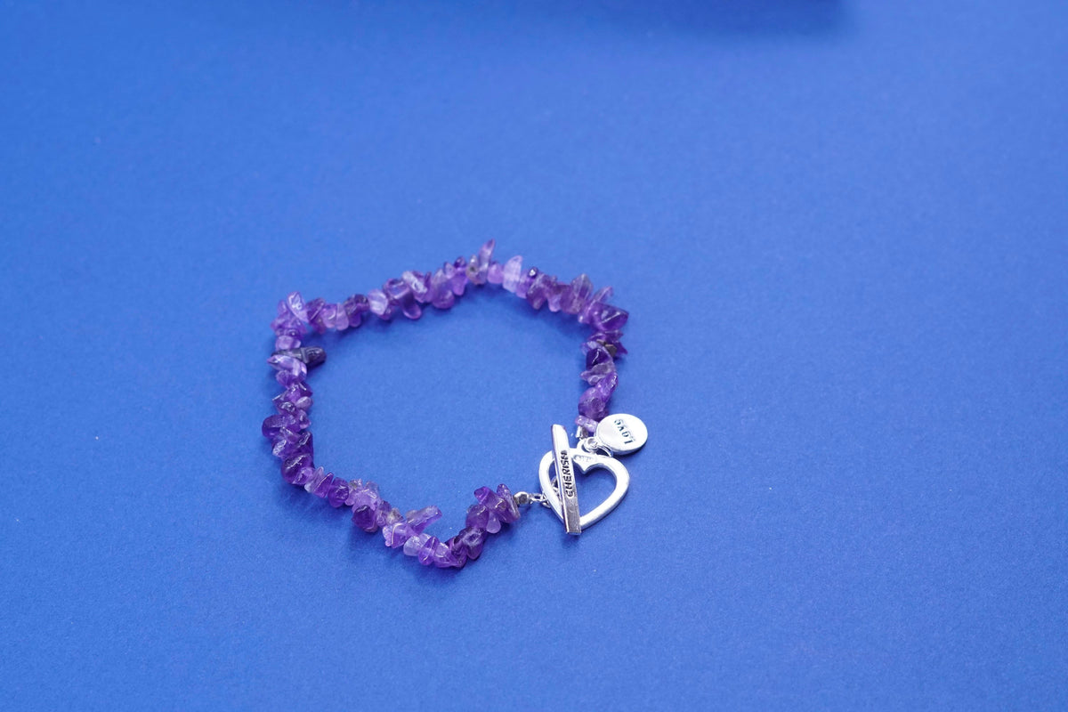 Adjustable, Vintage handmade sterling 925 silver bracelet with amethyst beads