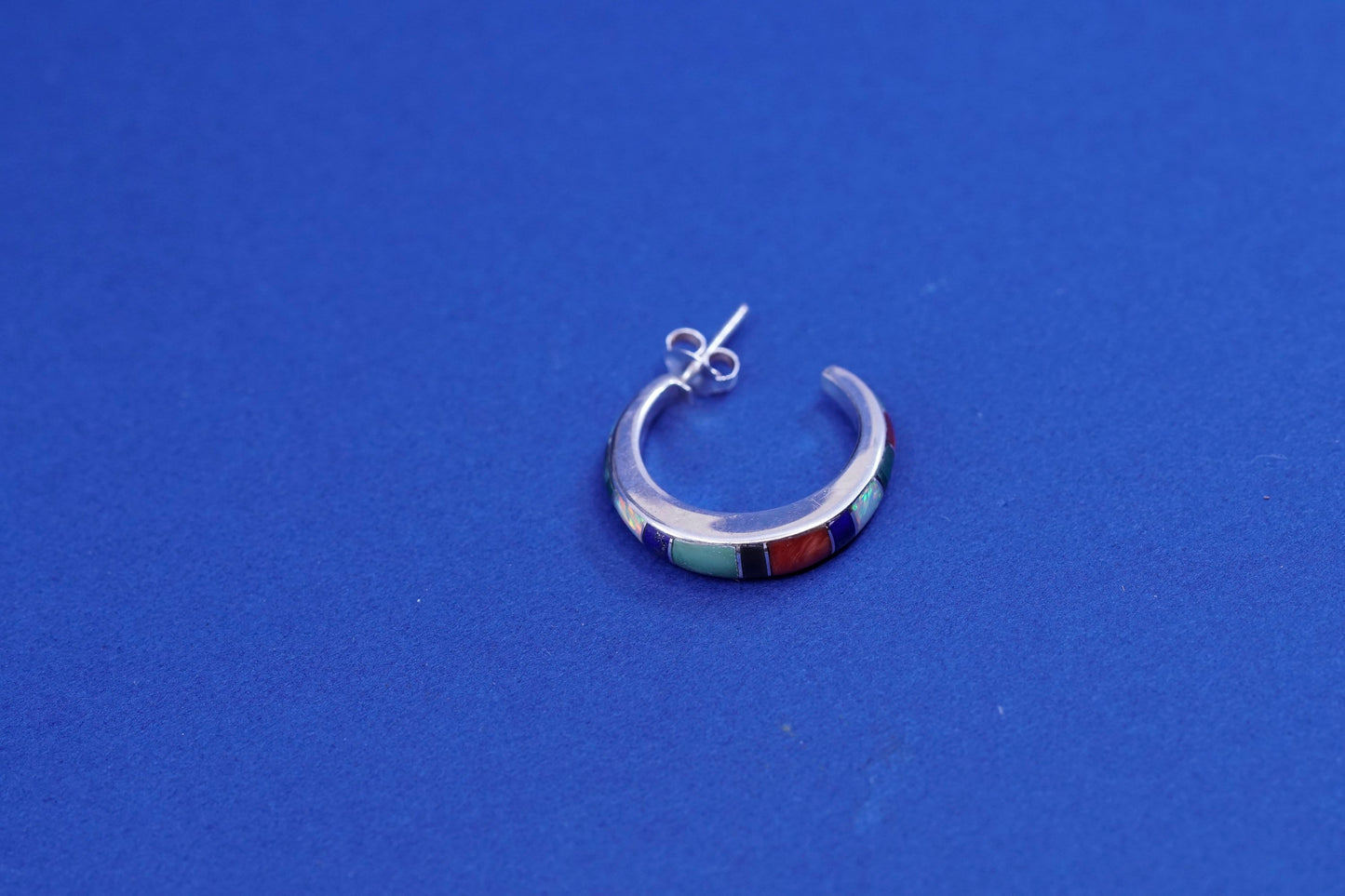 Native American Richard Begay Sterling 925 silver hoop earrings, huggie studs