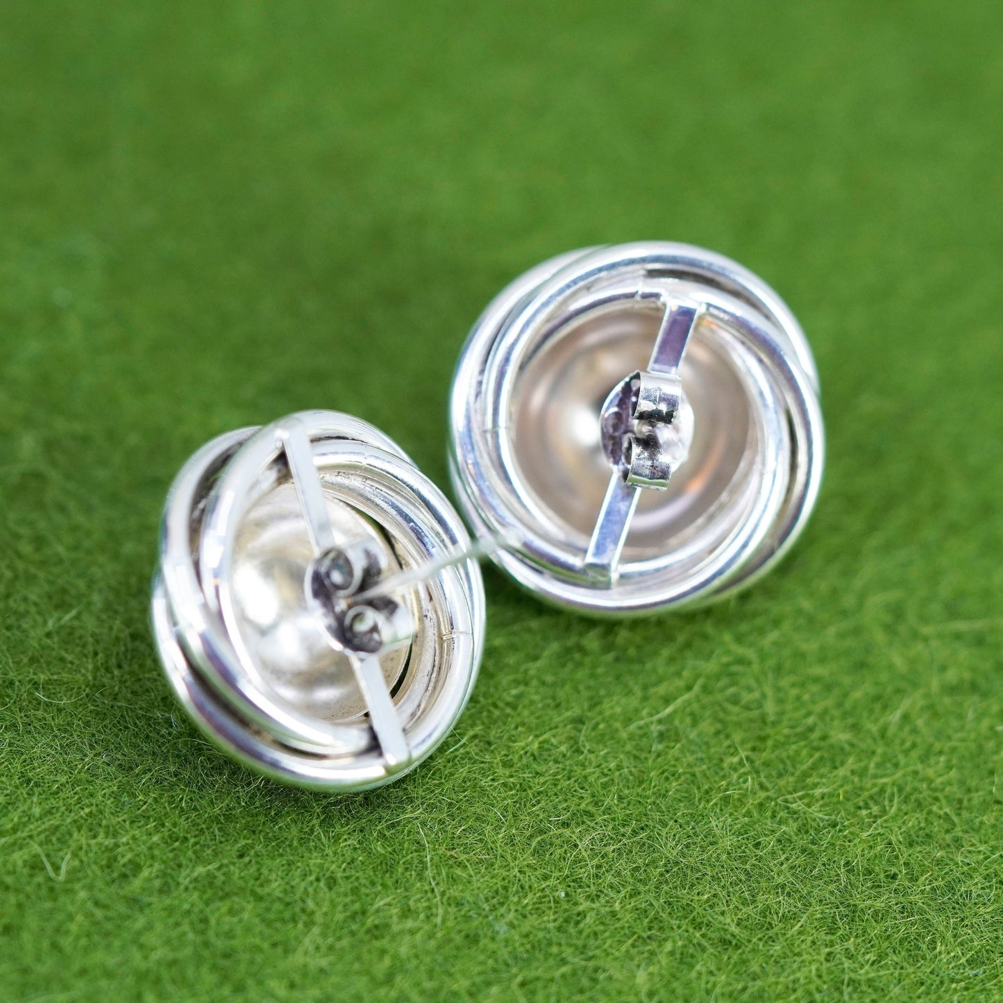 Vintage Sterling 925 silver handmade earrings, Entwined cable studs