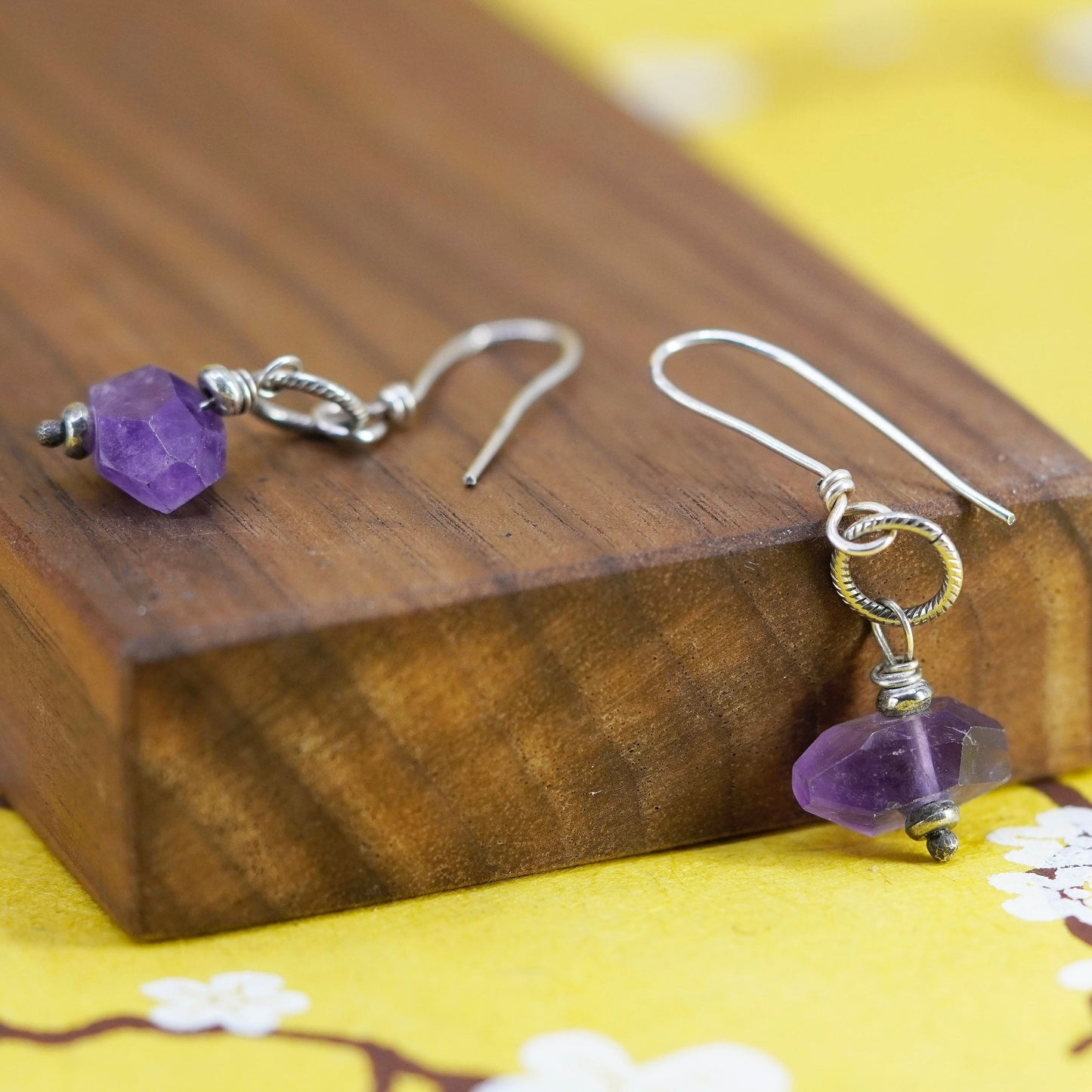 Vintage Sterling 925 silver handmade earrings with amethyst nugget