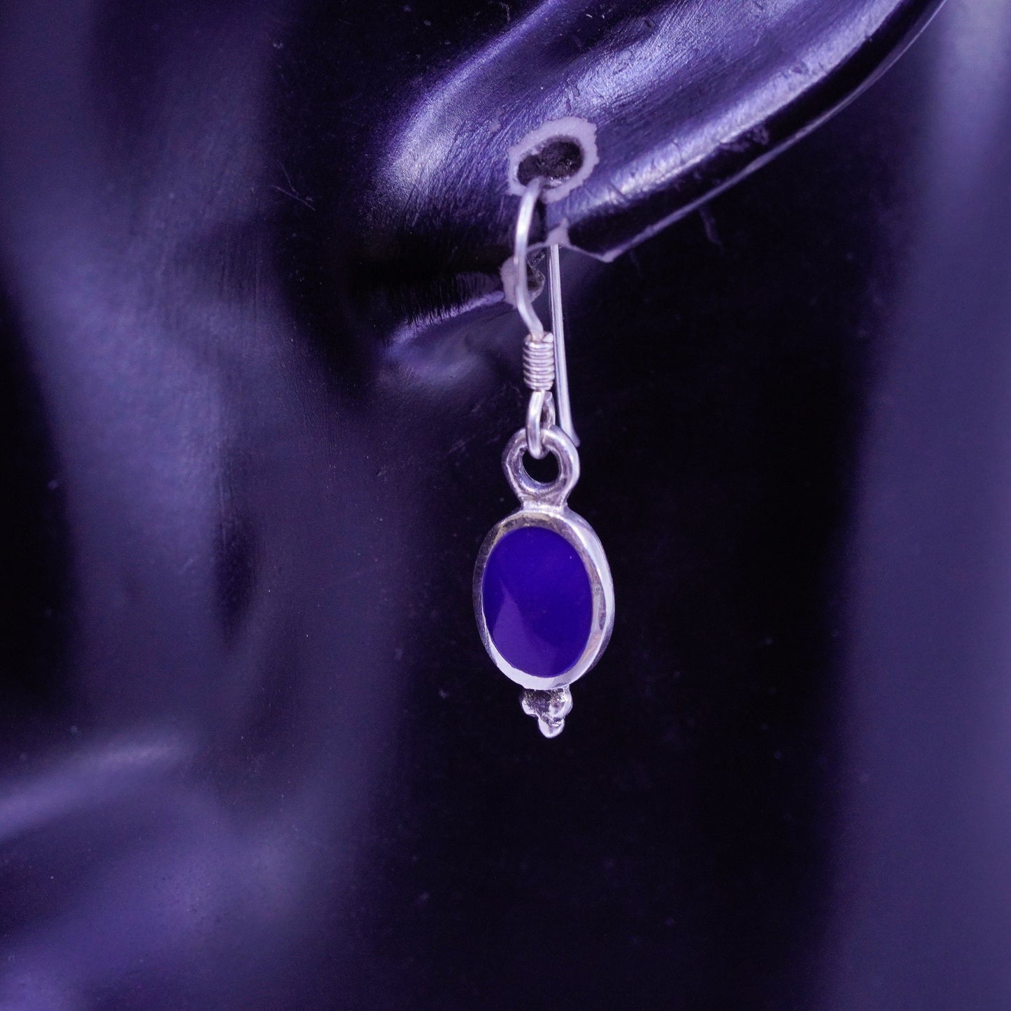 Vintage Sterling 925 silver handmade earrings with blue onyx