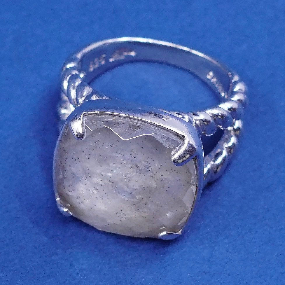 Size 6, vtg Sterling silver handmade ring, 925 w/ checker cut moonstone