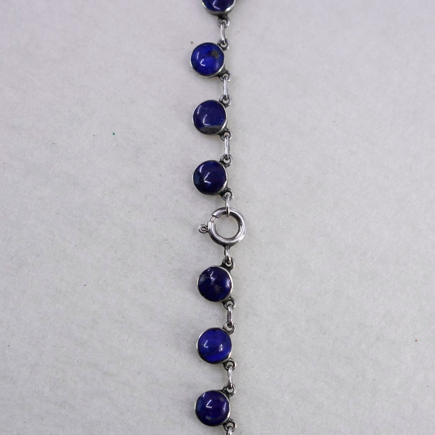18”, Vintage Sterling 925 silver handmade circle necklace with lapis lazuli