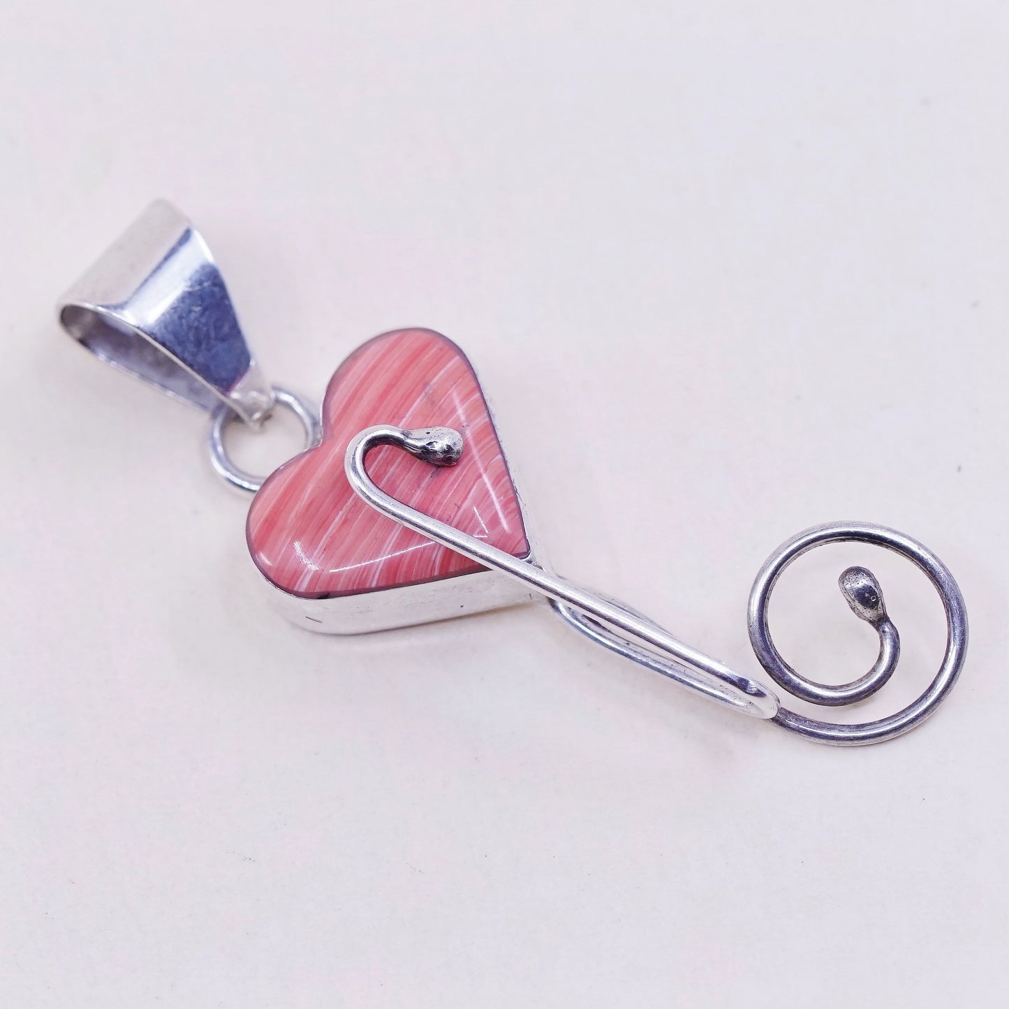 vintage handmade sterling silver pendant, Mexico 925 with heart orange agate
