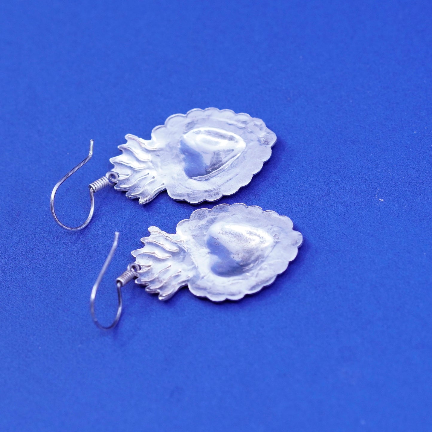 vtg southwestern sterling silver handmade earrings, 925 textured heart dangles
