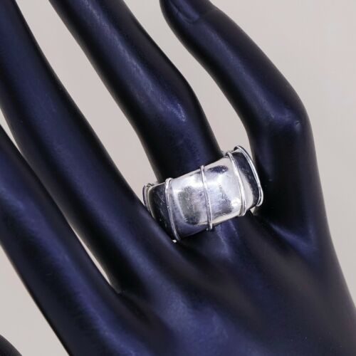 Size 7.25, Vtg Sterling Silver Handmade Ring 925 Wide Band w/ Cable Around