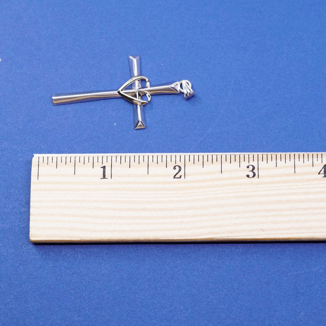 vtg Love earth Sterling silver prayer pendant, 925 cross 2/ 10K gold heart