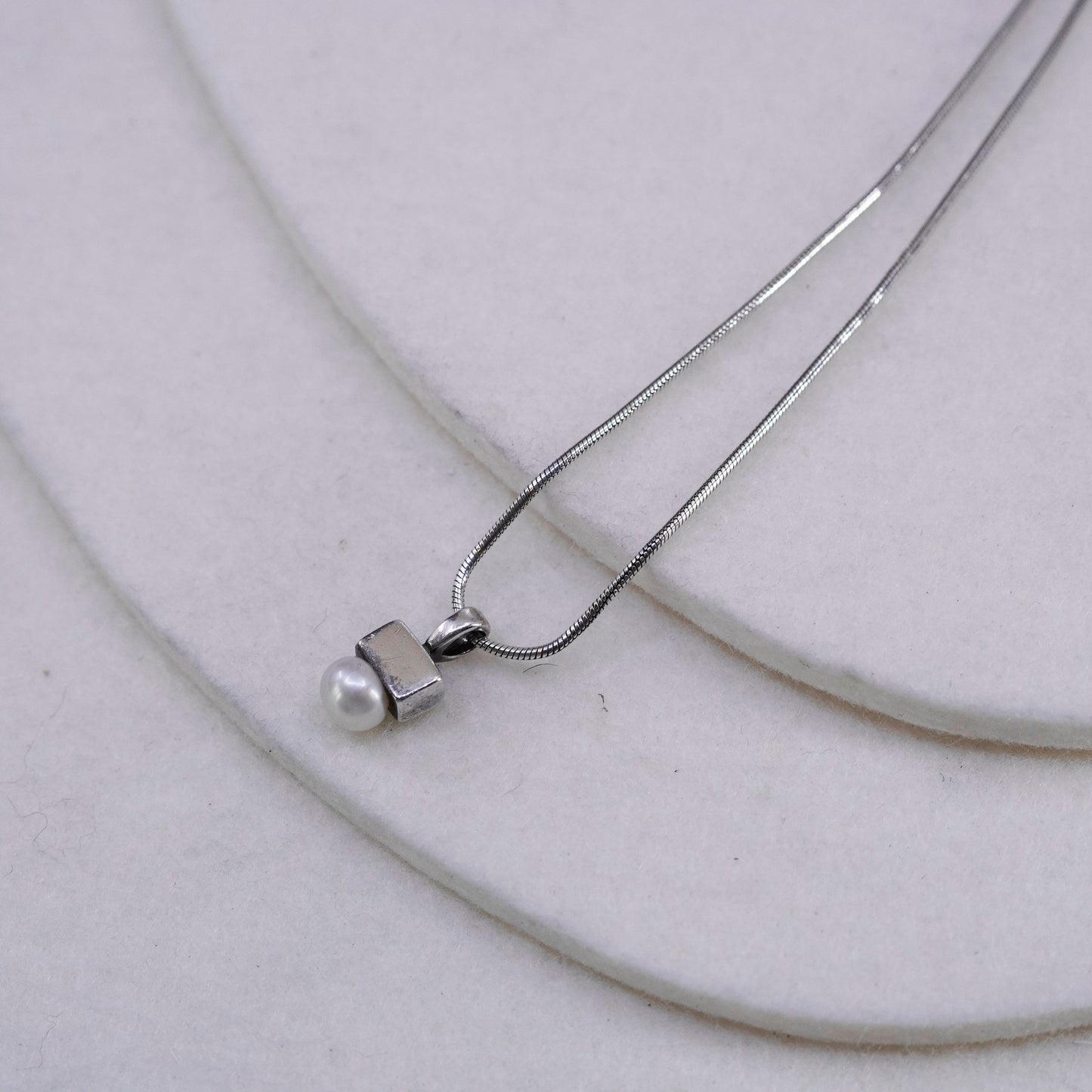 16+2”, Baroni Sterling 925 silver handmade snake chain necklace pearl pendant