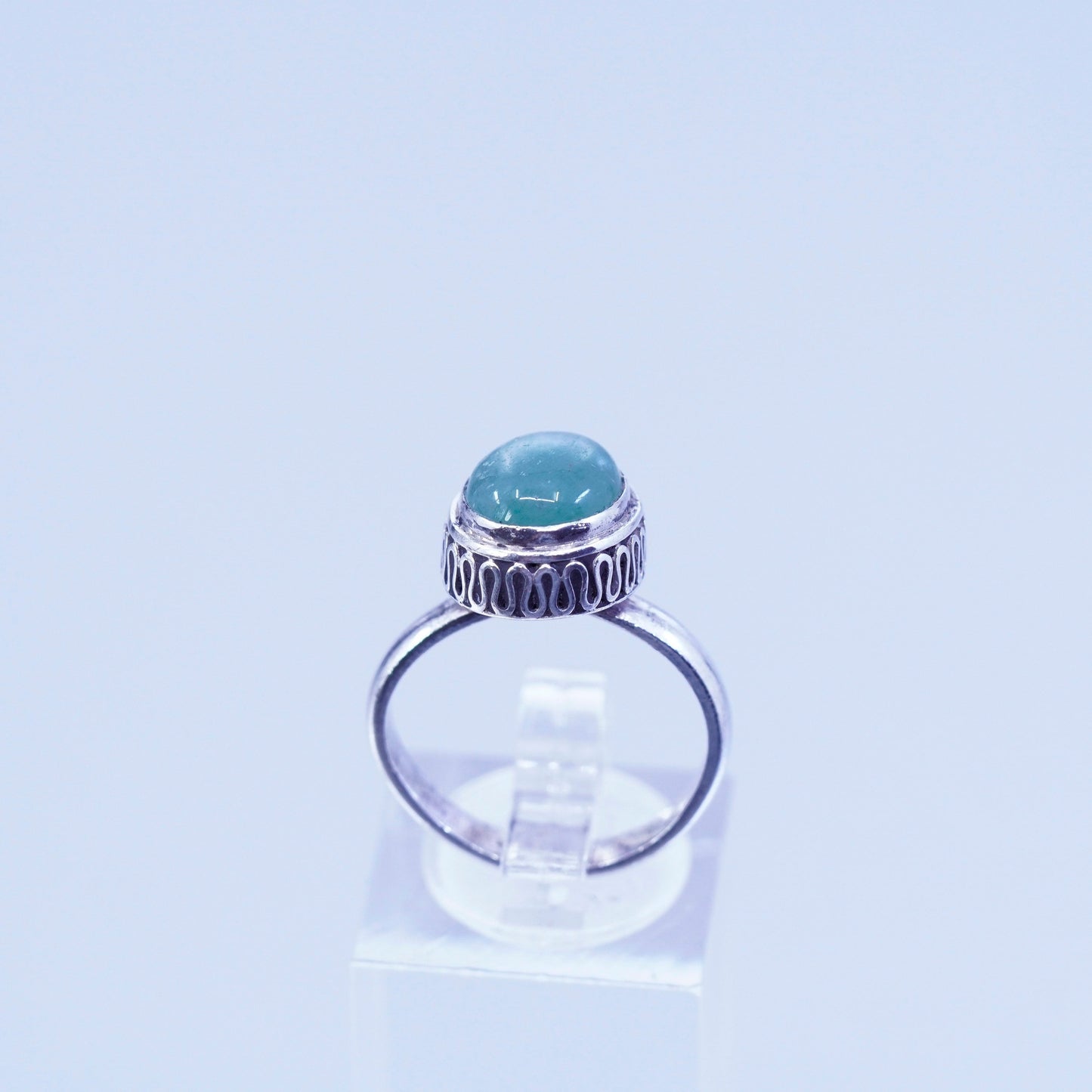 Size 5.5, vintage Sterling 925 silver handmade ring with jade and cable