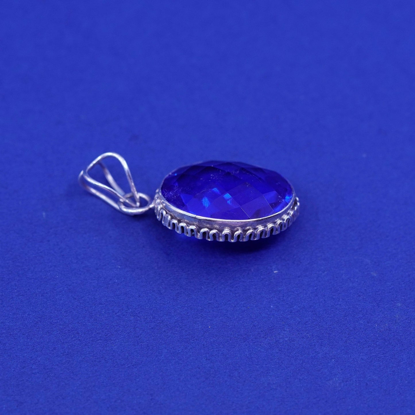 Vintage sterling 925 silver handmade pendant with blue topaz