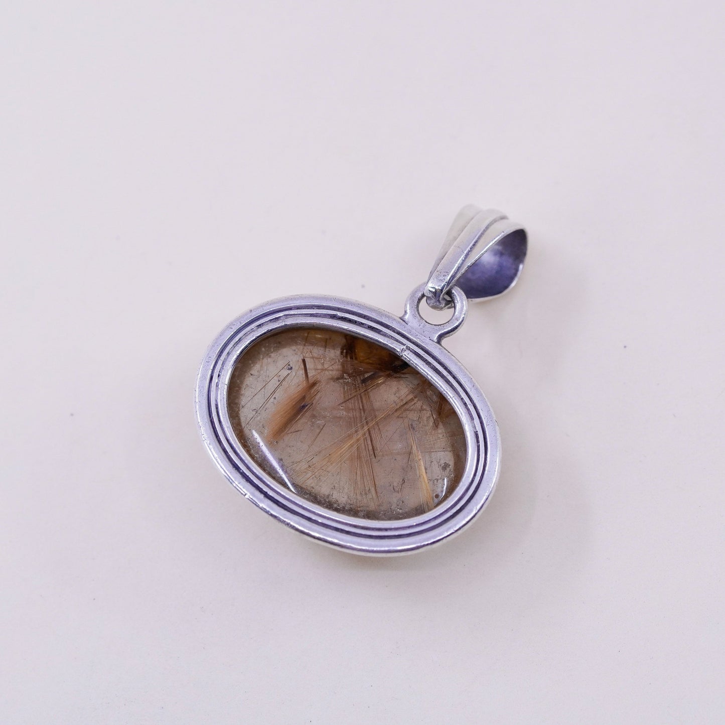 Vintage handmade sterling 925 silver charm pendant with rutilated quartz