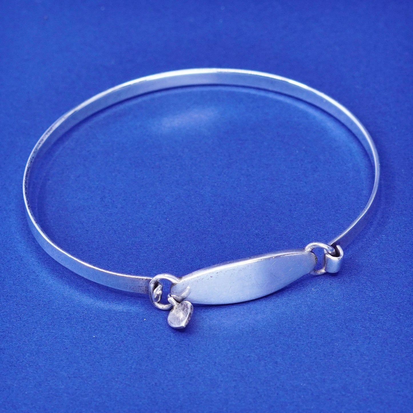 7.5“, vintage Sterling silver handmade bracelet, 925 bangle with blank disc