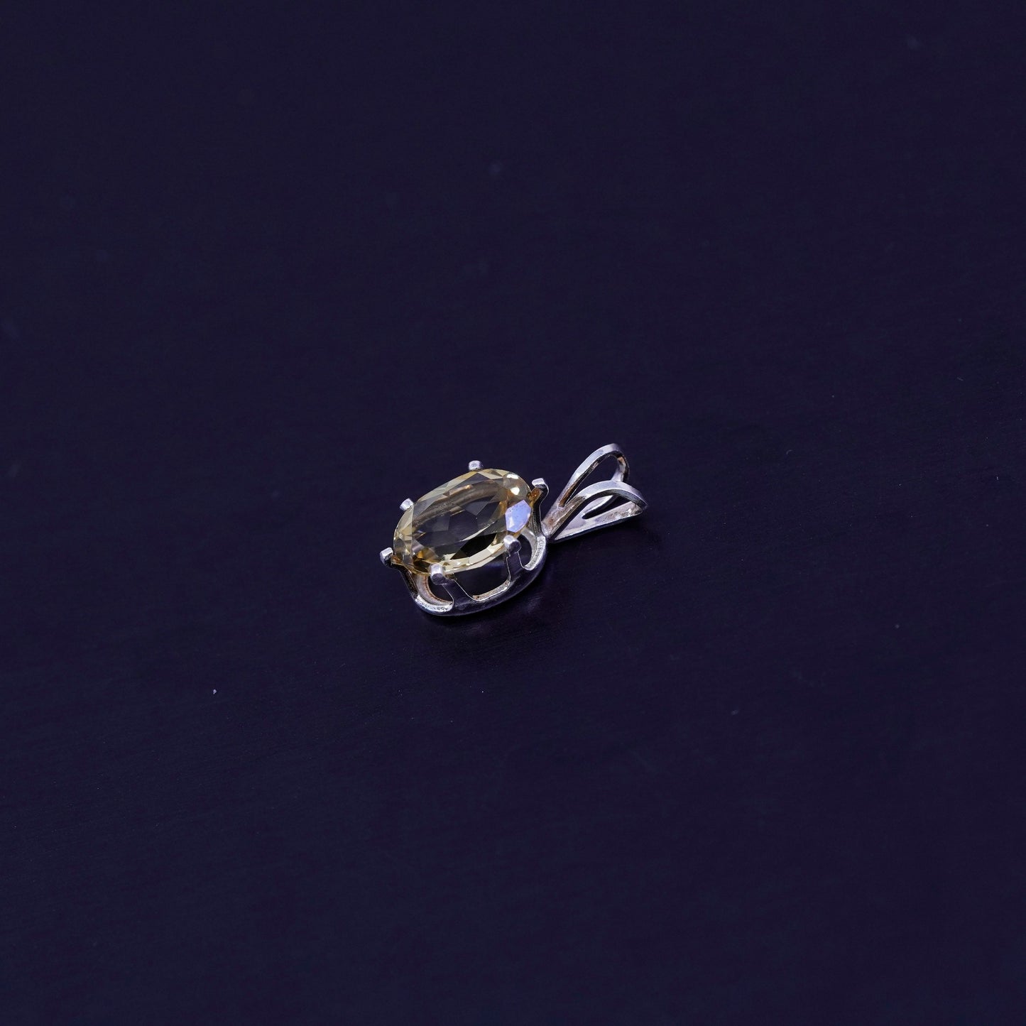 antique sterling 925 silver pendant with oval citrine